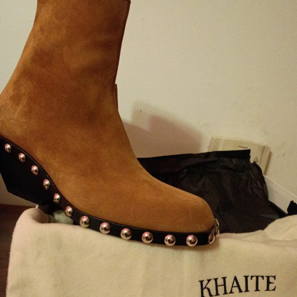 Khaite Hooper Studded Suede Ankle Boots - Gently Used